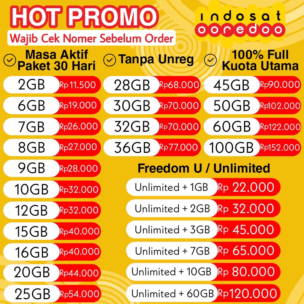 Jual Promo Kuota Indosat Reguler Full 24 Jam Tanpa Unreg Wajib Cek ...