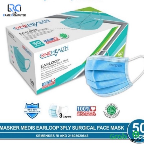 MASKER SURGICAL 3PLY ONE HEALTH 1 BOX ISI 50 PCS - MASKER MEDIS 3ply