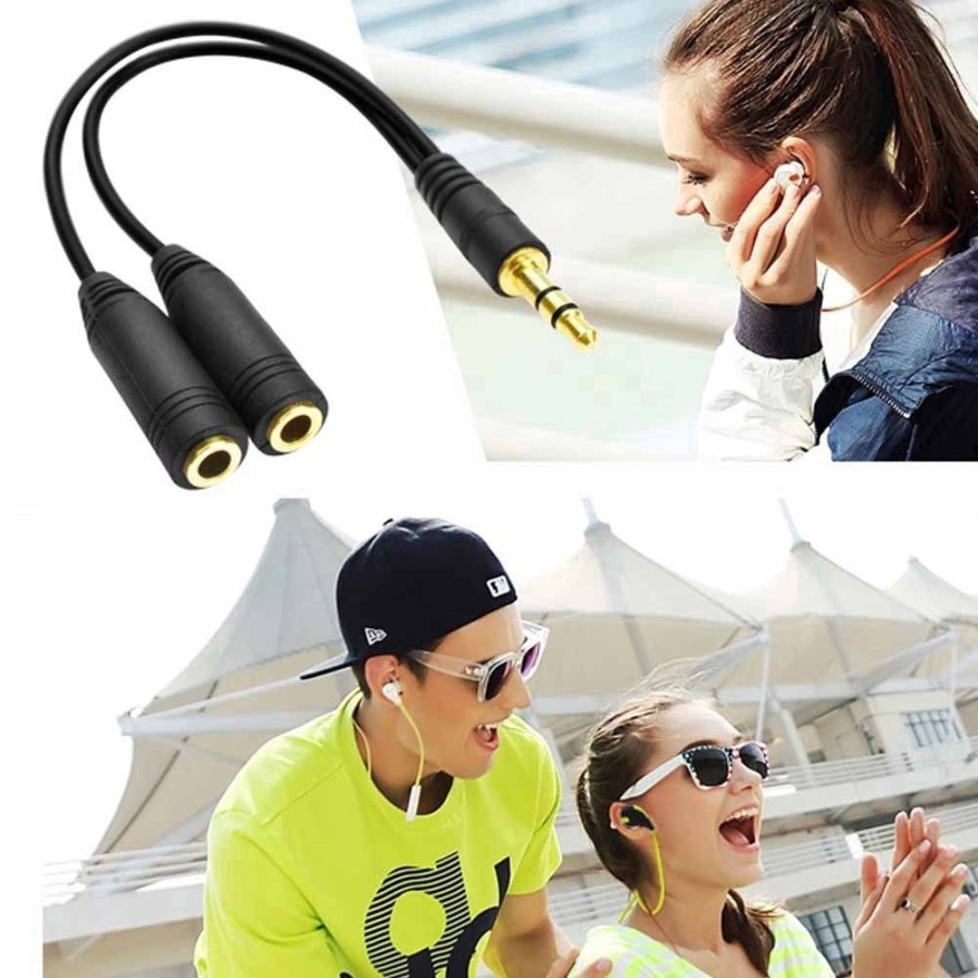 Kabel Audio Splitter 1 Male to 2 Female 3.5 mm Jack Audio + Mic