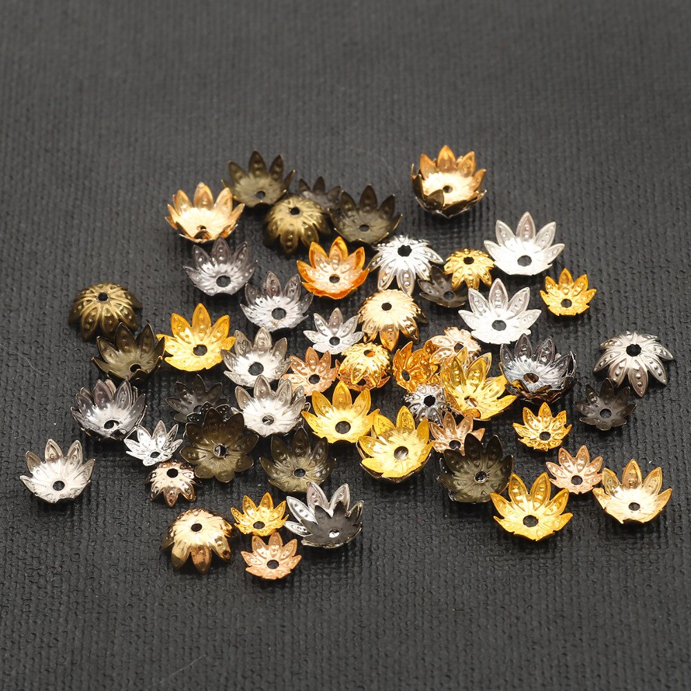 CHARMS 100pcs Manik-Manik Bentuk Kelopak Bunga Bahan Logam Warna Campur Ukuran 8 10mm Untuk Membuat Perhiasan