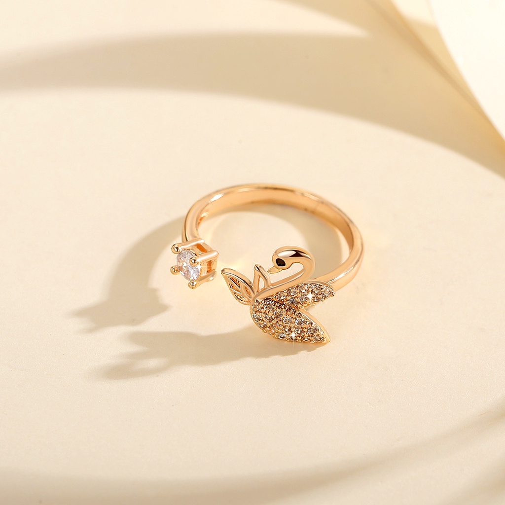 Y696 [COD✔] Cincin Swan Titanium Berlian Kristal Emas Fashion Wanita Perhiasan Rings Adjustable