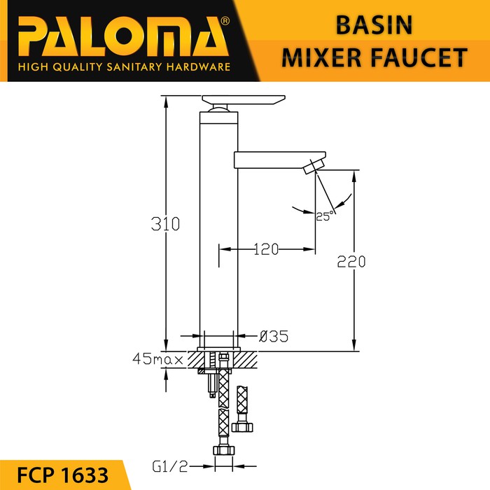 PALOMA FCP 1633 Keran Mixer Wastafel Cuci Tangan Panas Dingin Kran Air