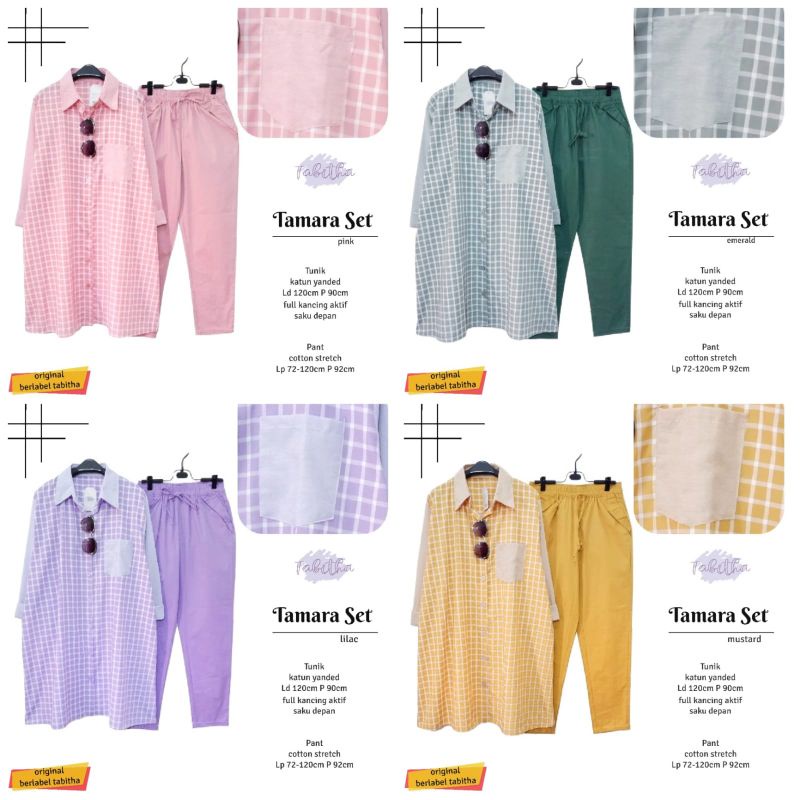 SETELAN TUNIK MOTIF KOTAK LUCU + CELANA KATUN POLOS TAMARA SET TABITHA
