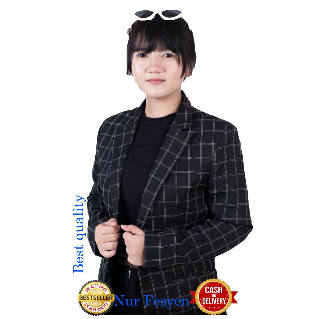 Jas Model Kotak wanita blazer kotak cewe blazer kotak hitam