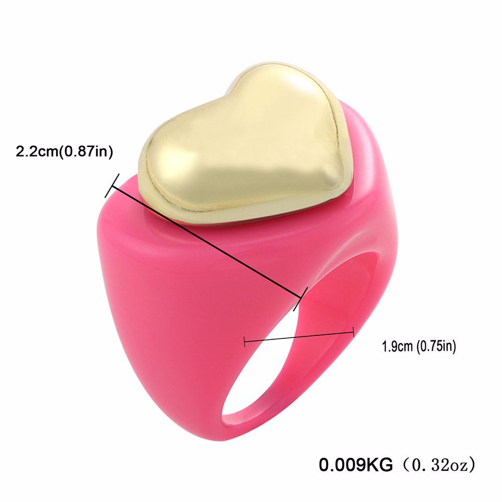 Needway  Women Girls Acrylic Finger Ring Korean Thumb Ring Resin Rings Cute Lovely Metal Heart Chunky Sweet Heart Shaped Gifts Fashion Jewelry/Multicolor