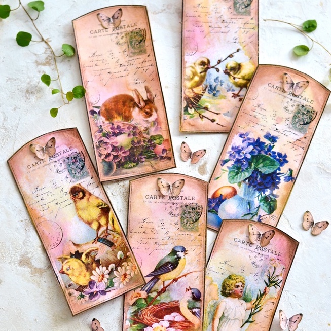 

Isi 6 Bookmark / Pembatas Buku French Easter Vintage