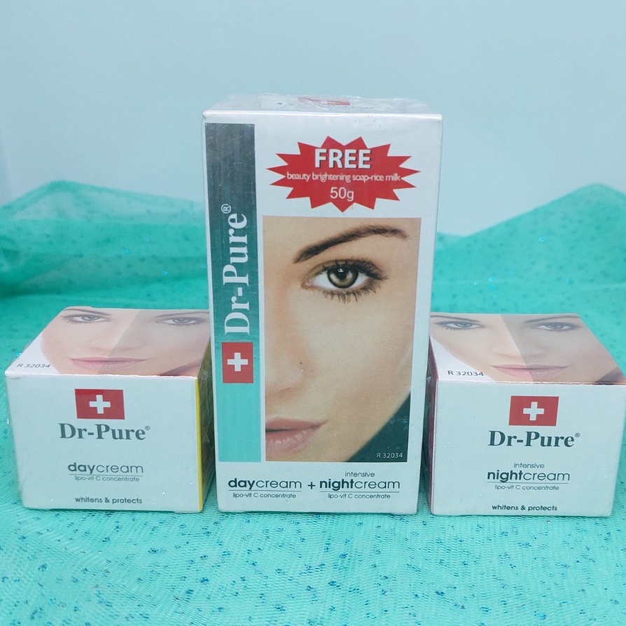 DR PURE SET + SABUN WHITENING CREAM | Dr Pure 3 in 1 | Dr Pure Day Cream | Dr Pure Night Cream