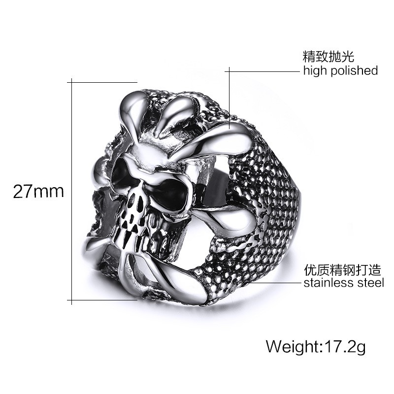 Cincin Single Tengkorak Titanium Pria Cowok 316L Metal CP018 Model punk vintage series silver