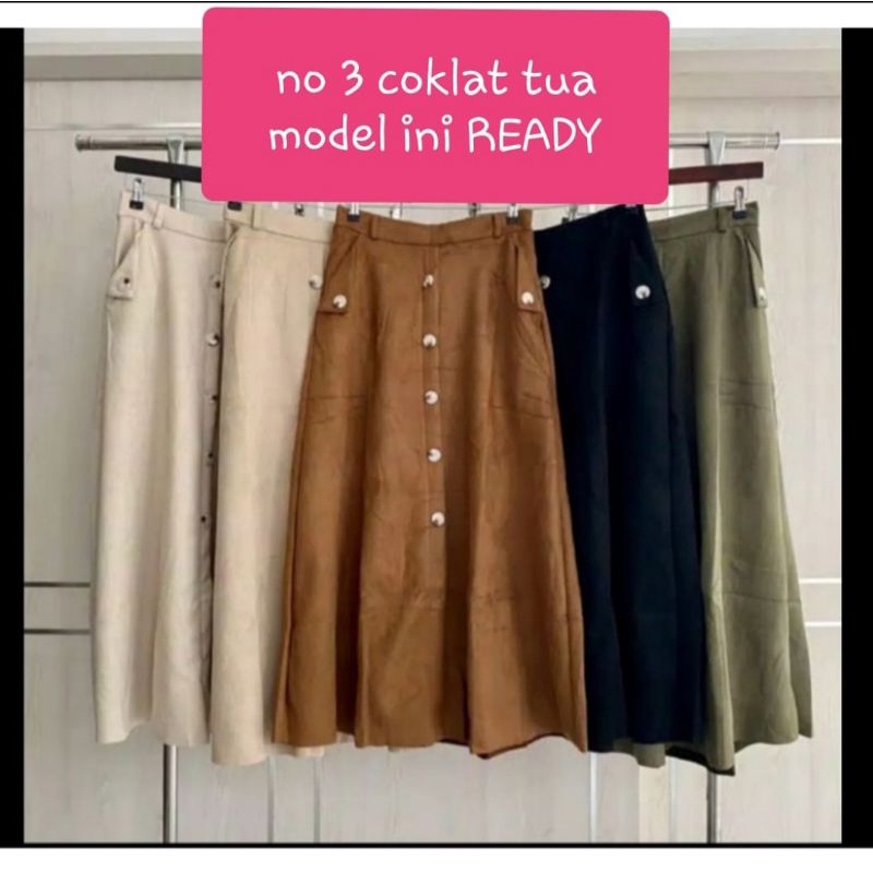 Rok suede button panjang import bkk