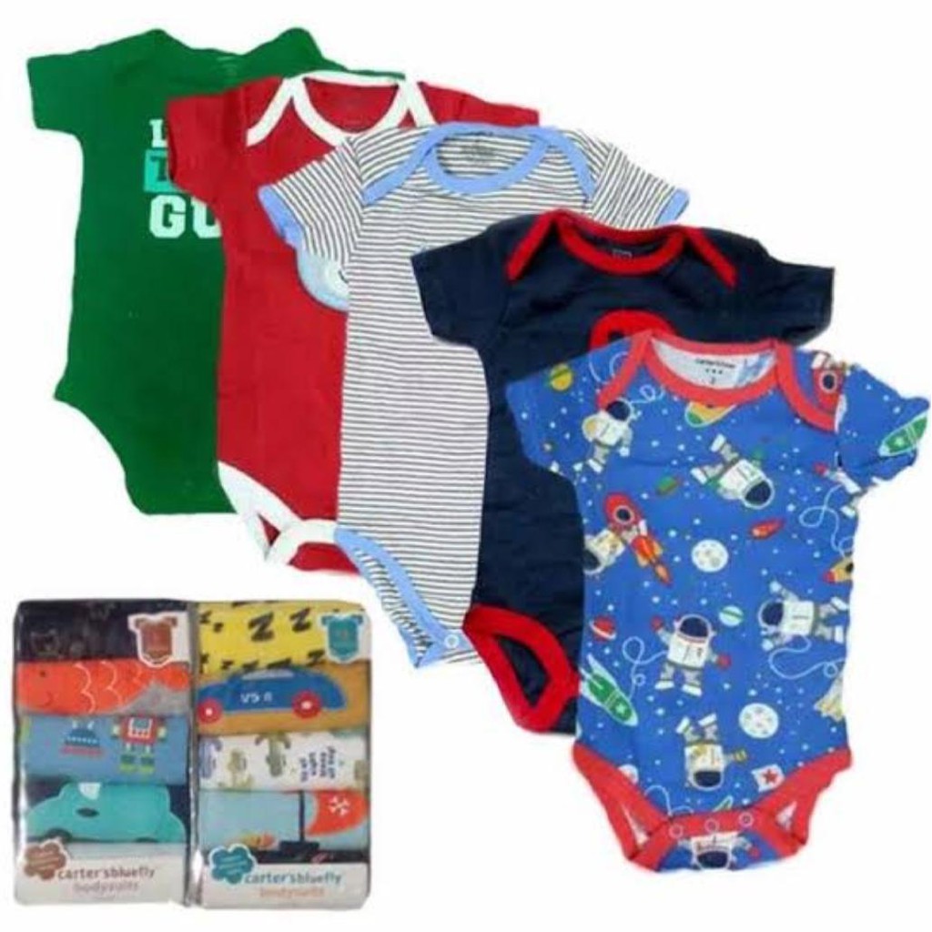 Jumper Car't Bayi Cewe Cowo 5in1 - Bodysuit Lengan Pendek Boy Girl - Bluefly Love Best Seller