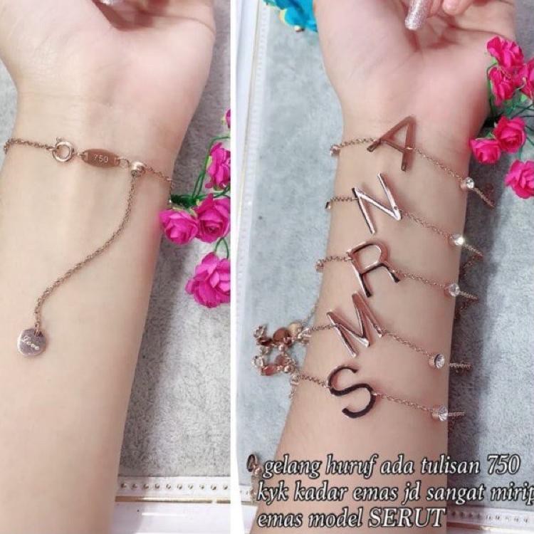 AIN Gelang Rantai Serut Huruf Rosegold UBS META2