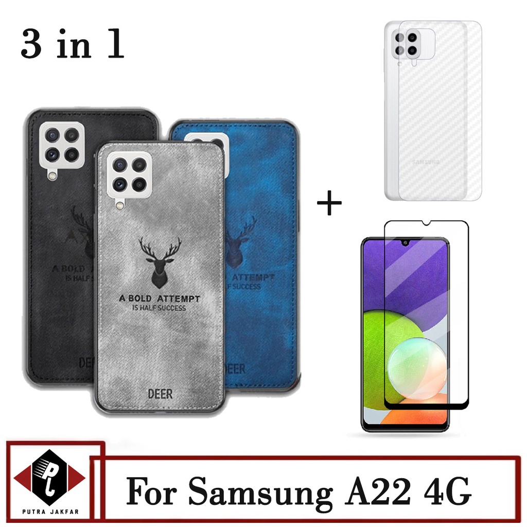 Promo Paket 3in1 Case Deer Samsung A22 4G Anti Gores Layar Free Garskin