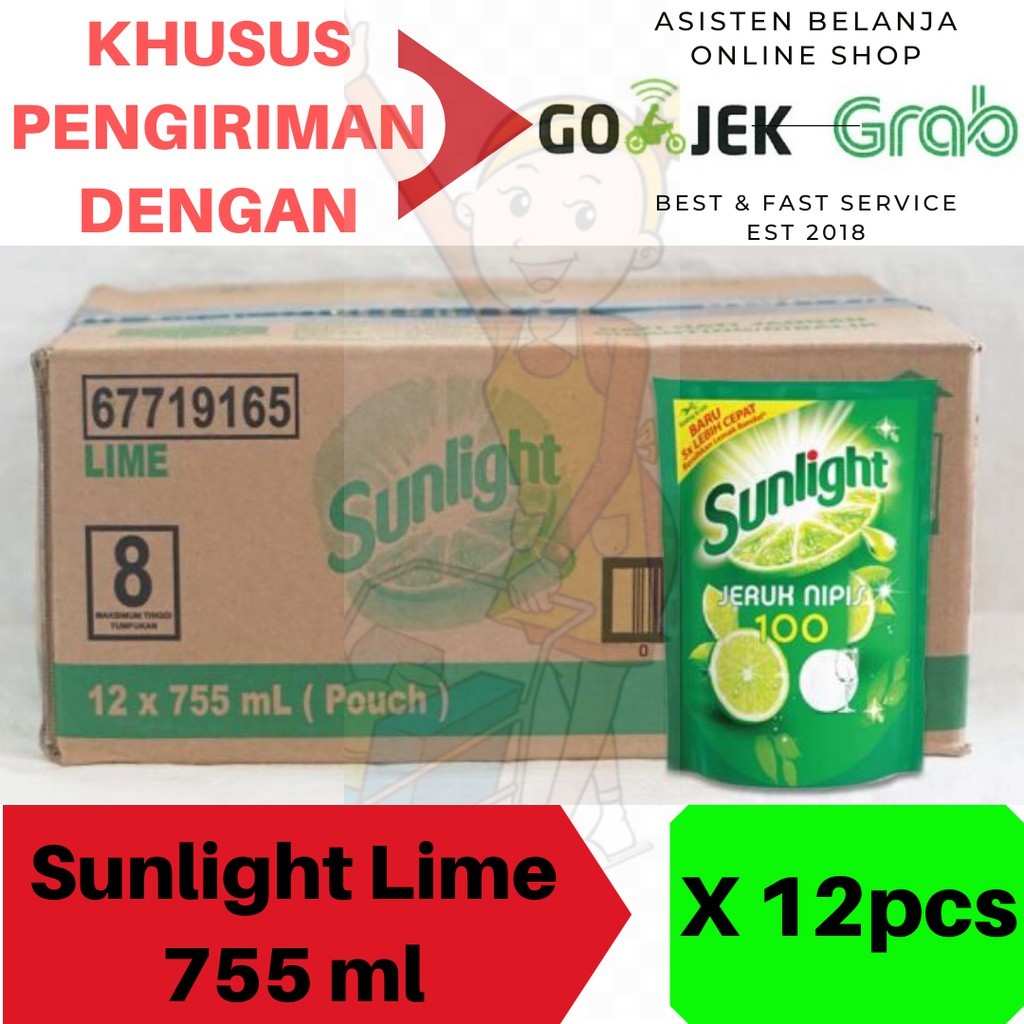 GOJEKGRAB 1 Karton SUNLIGHT Lime 755ml Jeruk Nipis 755 ml x 12 Pouch 780ml 800ml