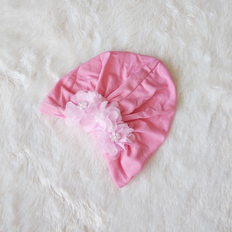 Turban Bayi 0-3th Bunga Besar - Bandana bayi - Kerudung Anak Bayi-Pink muda