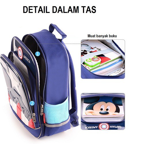 TAS SEKOLAH ANAK DISNEY AVENGERS CAPTAIN AMERIKA 3D ULTRALIGHT WATERPROOF TAS ANAK LAKI-LAKI