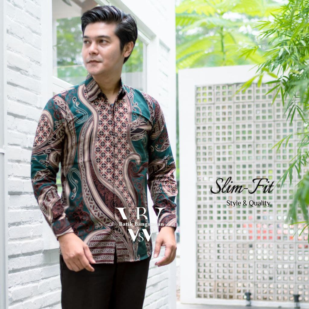 Kemeja batik slimfit lengan panjang size m l xl xxl xxxl