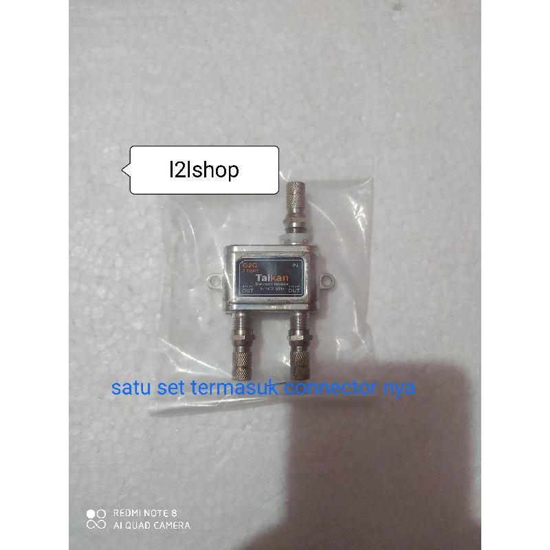 Splitter antena TV cabang 2 way spliter signal + draf connector compress