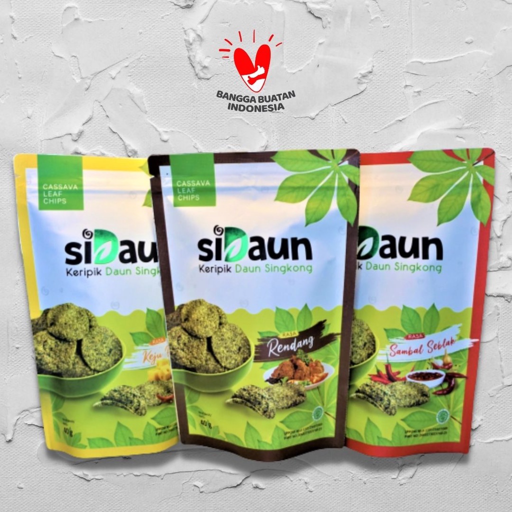 

SiDaun Bundle 3 KERIPIK DAUN SINGKONG Garing Crispy 40g Rasa KEJU PEDAS, RENDANG, SAMBAL SEBLAK