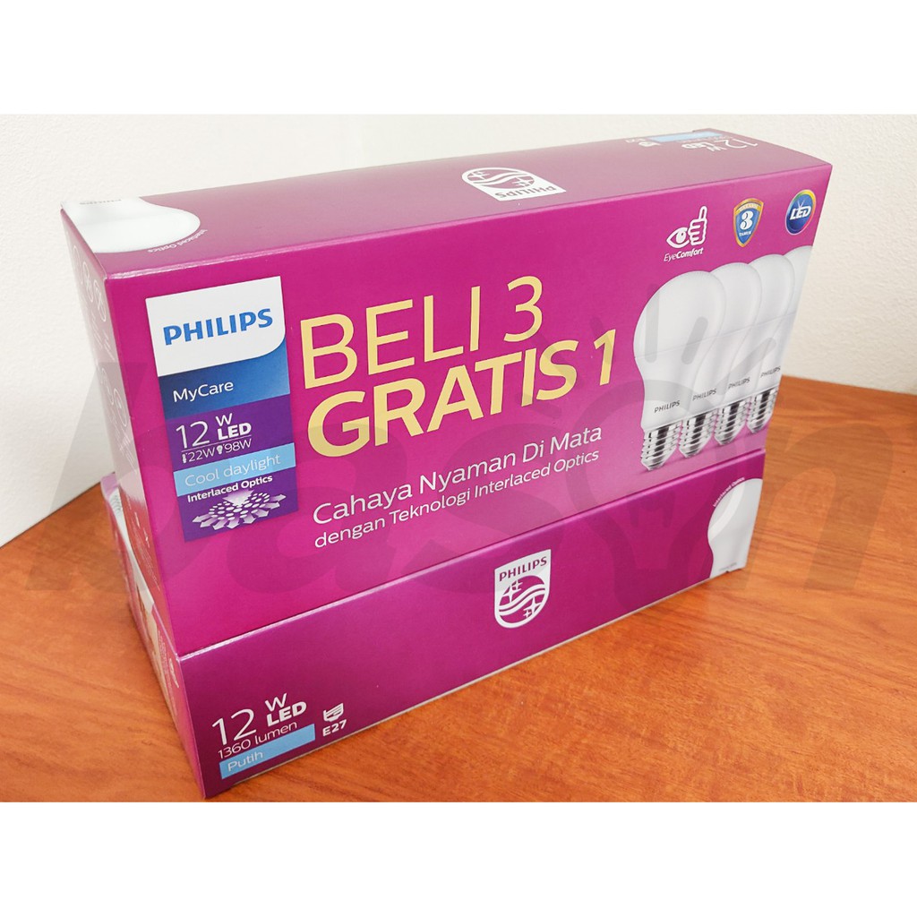 PHILIPS Multipack LED Bulb 12W Putih - Beli 3 Gratis 1