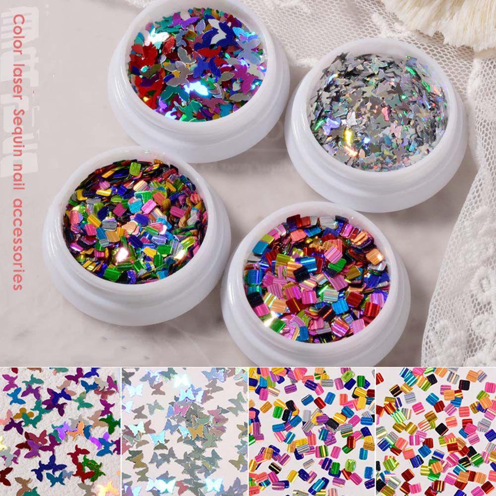 Agustin 3D Stiker Kuku Pesona Hologram Nail Art Kupu-Kupu Nail Art Dekorasi Persegi Panjang Nail Art Ornamen Kuku Paillettes Set