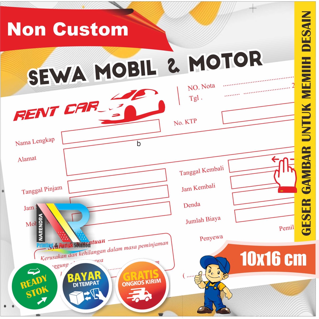 Nota Rental Mobil Siap Pakai | Kwitansi Sewa Mobil Motor | Surat Perjanjian Rental 2 Ply NCR