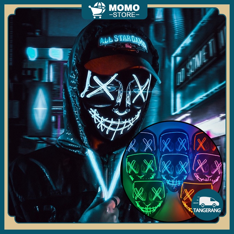 Topeng nyala Led Hallowen LED Purge Mask Anonymous Properti Halloween