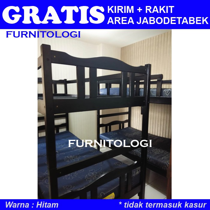 Ranjang Tingkat Kayu - Tempat Tidur Kayu 90x200 - Ranjang Susun Kayu 2 Tingkat