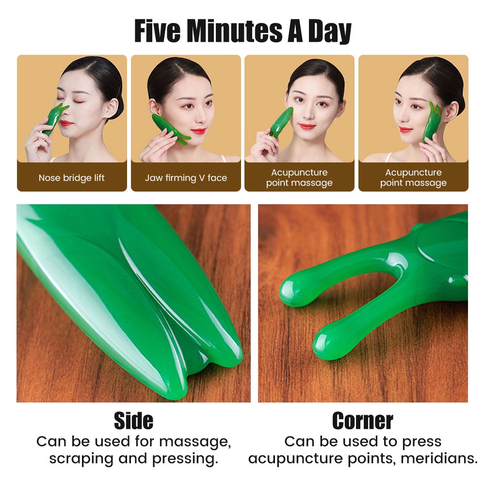 Salorie Roller Pijat Gua Sha Bahan Resin Alami Untuk Wajah / Mata / Tubuh / Hidung