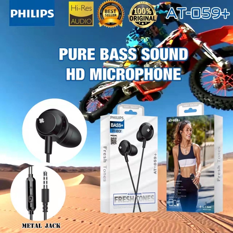 Ready Stok HEADSET HANDSFREE EARPHONE  PHILIPS BASS+ /FRESH TONES /AT-059