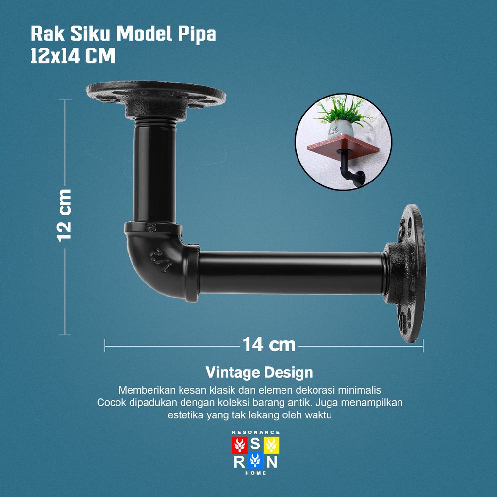 Siku Rak Model Pipa Vintage Industrial 12x14 / Shelf Bracket Resonance Home