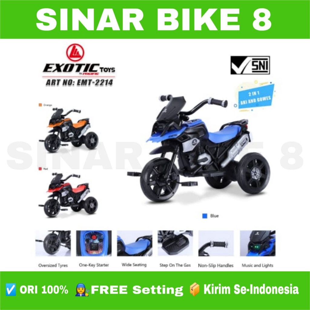 Motoran Aki EXOTIC Tricycle EMT 2214, 2 in 1 Model Terbaru Bisa Digowes