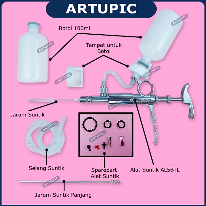 Alat Suntik AL5BTL Vaksin Otomatis Injeksi Botol Hewan Ternak 5 ml Continues Sapi Babi Kambing Domba