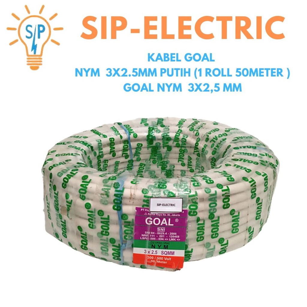 Kabel Goal Nym 3X2.5Mm Putih (1 Roll 50 Meter ) /Goal Nym 3X2,5 Mm