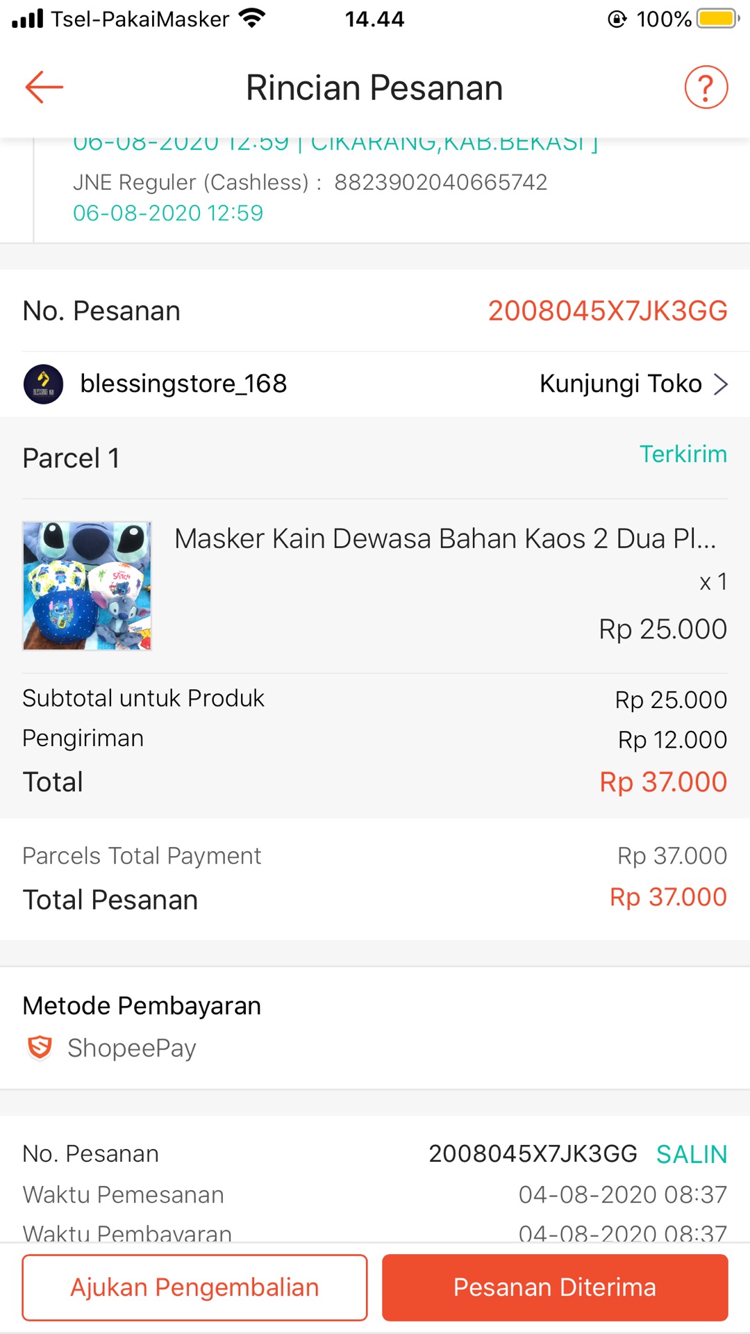 Masker Kain Dewasa Bahan Kaos 2 Dua Ply Lapis Bisa Selip Tissue Motif Cartoon Stitch