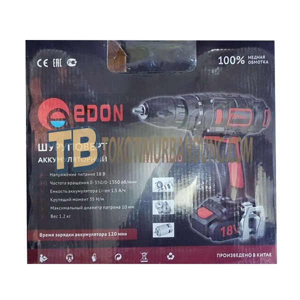 Mesin Bor Baterai EDON ED2-1810 Cordless Charger 18V