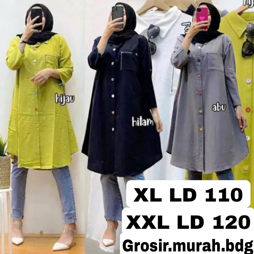 LEMIN TUNIK KATUN LINEN OVERSIZE LD 110-120 BUSUI FRIENDLY / ATASAN WANITA MENYUSUI KEKINIAN / KEMEJA OOTD / TUNIC JUMBO / PAKAIAN PEREMPUAN DEWASA TERLARIS / OUTFIT VINTAGE CEWEK