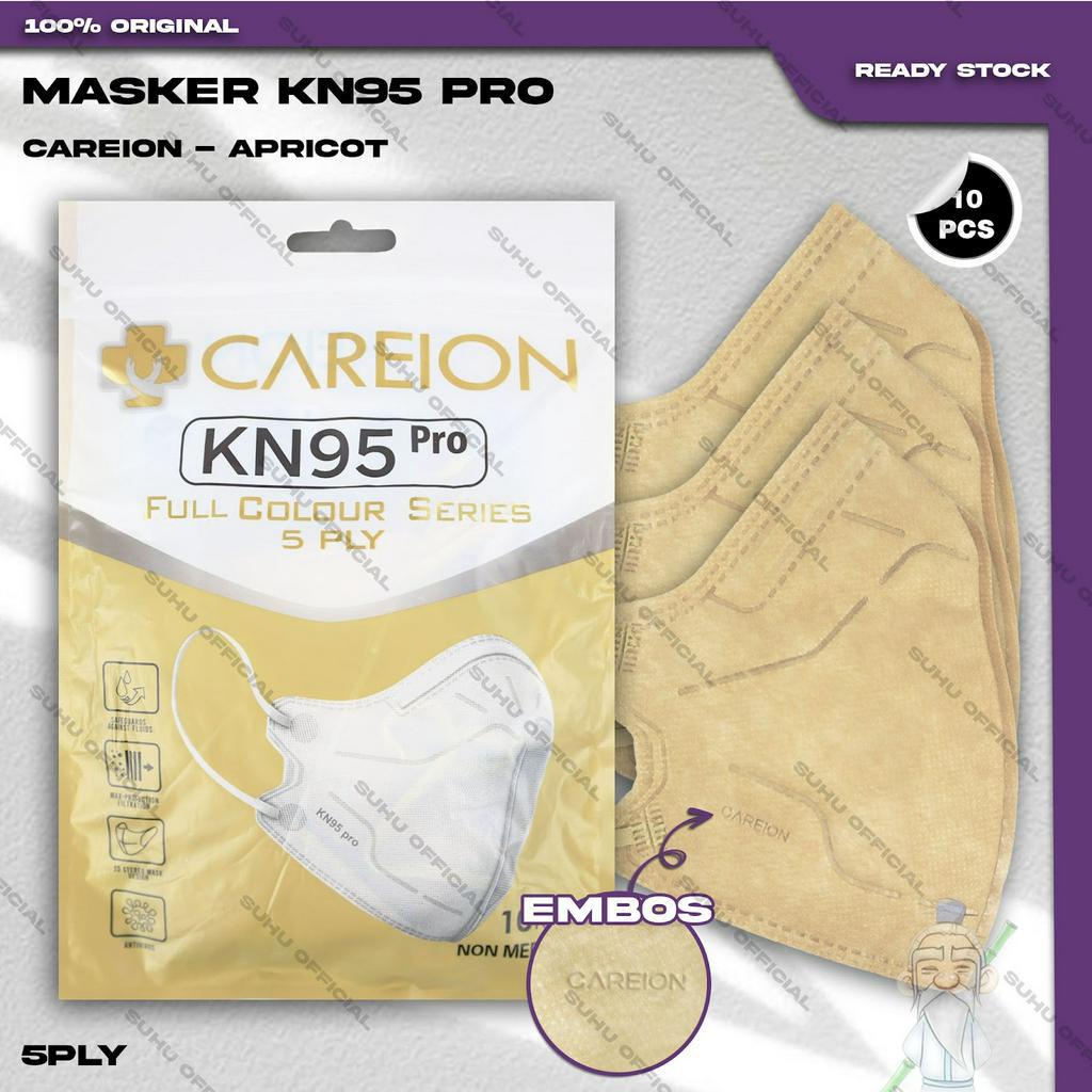 Masker KN95 PRO CAREION 5Ply Isi 10Pcs Warna Apricot Hybrid Earloop Surgical Mask Kemenkes