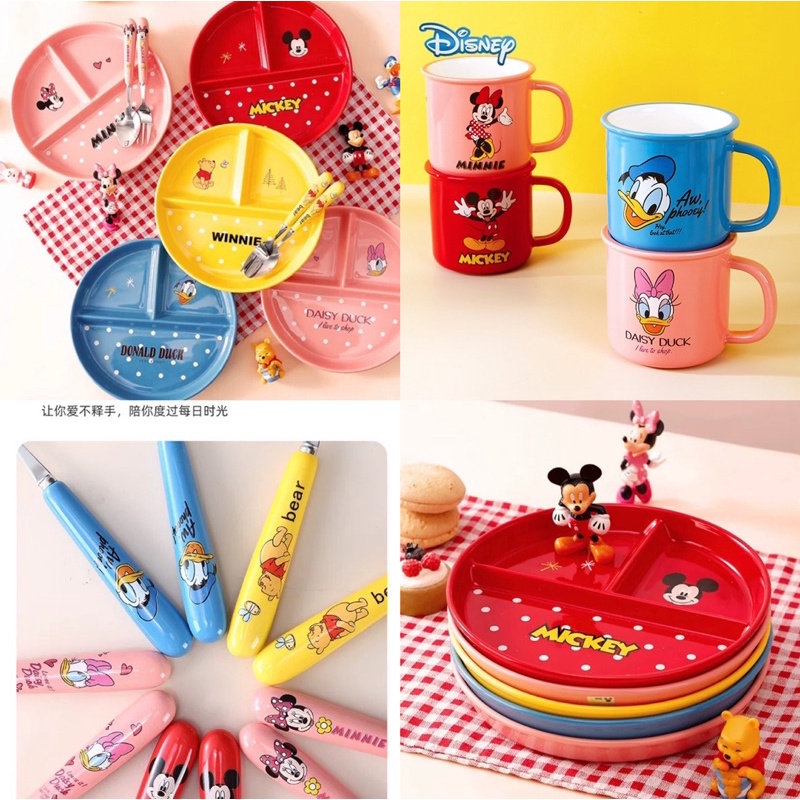 Piring Keramik Mickey Minnie / Gelas Keramik Anak/ Piring keramik Anak / Piring sekat Anak