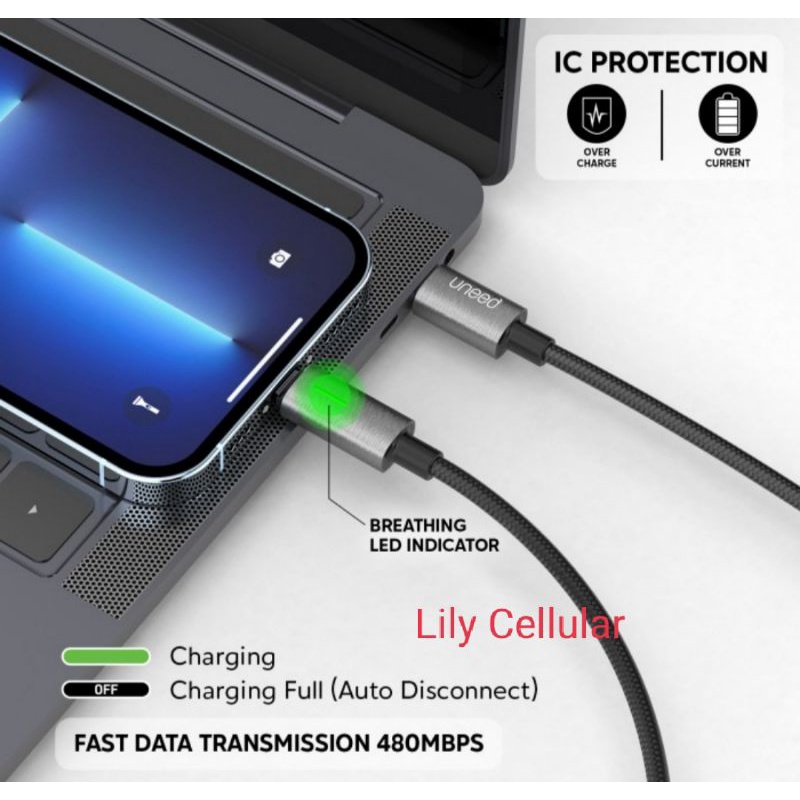 Kabel Data Auto Disconnect Type-C to iPH Lightning Uneed UCB45Ci