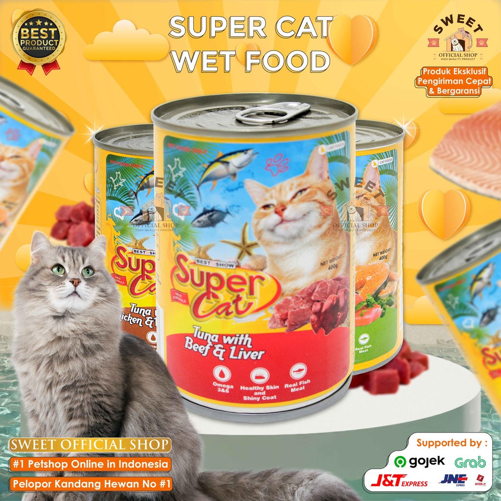 SUPERCAT ADULT KALENG 400 GRAM - MAKANAN KUCING BASAH KALENG SUPER CAT ADULT