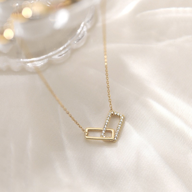 [  Elegant  Creative Metal  Shiny Rectangular Pendant  ][ Ladies   Sliver Golden Clavicle Necklace  ] [ Girlfriends Gifts Jewelry Accessories ]