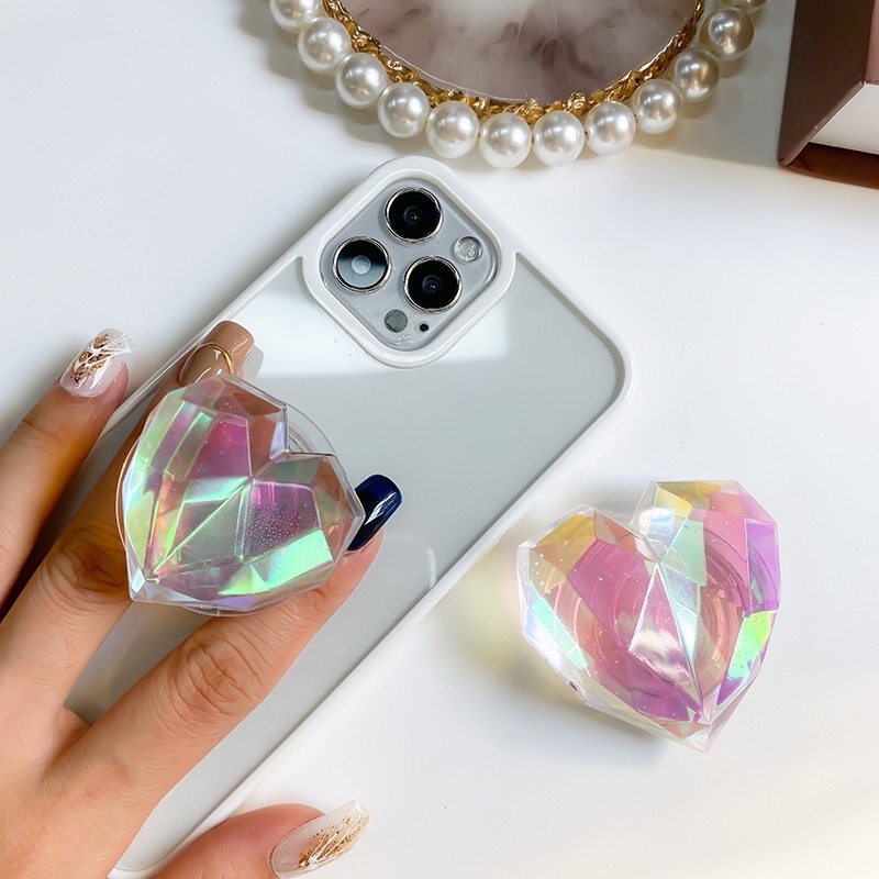 Pink Hologram Crystal Heart Popsocket Phone Holder Pegangan HP