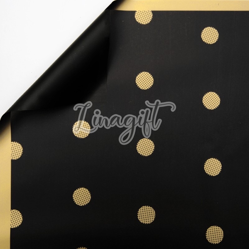 ( 5 Lembar ) TRANSLUCENT POLKADOT - FLOWER WRAPPING PAPER POLKADOT LIS EMAS CELLOPHANE PLASTIC GOLD KERTAS BUNGA BUKET FLORIST