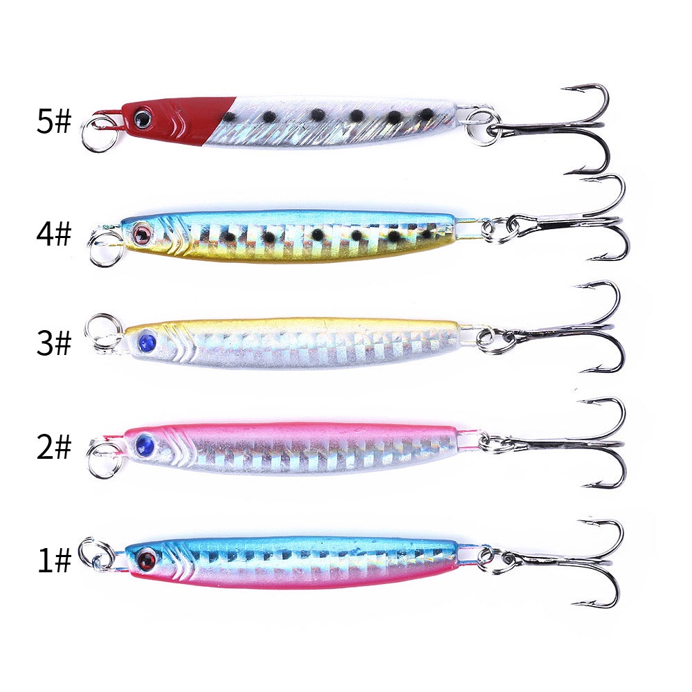 Hengjia 5pcs Umpan Pancing Buatan Bentuk Ikan Vertikal Bahan Metal Ukuran 7cm 14g