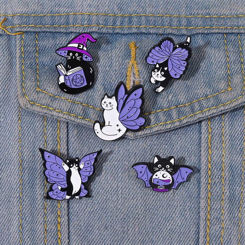 Bros Pin Enamel Desain Kartun Kucing Penyihir Topi Penyihir Gaya Punk Gothic Untuk Hadiah Halloween