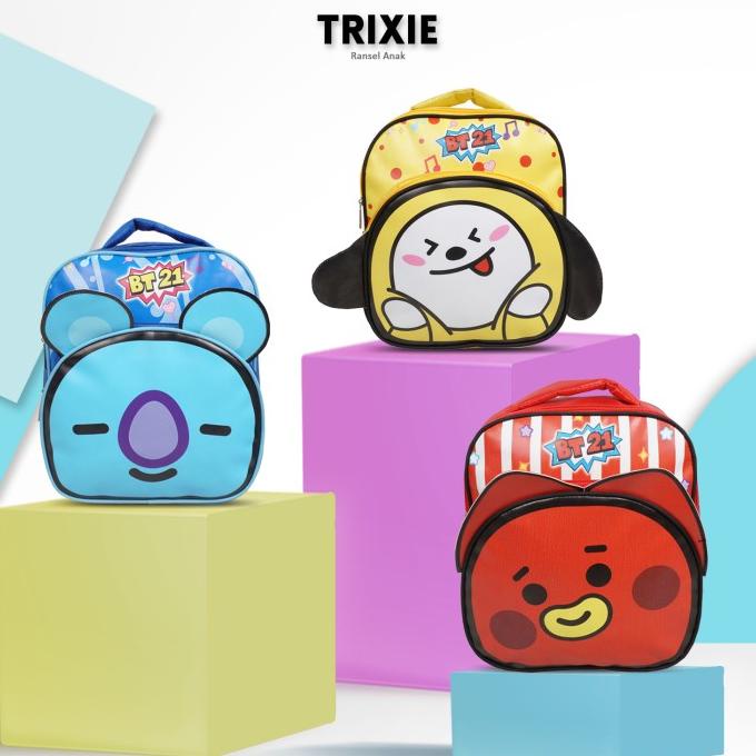 TRIXIE - Tas Ransel Sekolah Anak BT21/Tas Kepala BT21/Tas Fashion Anak