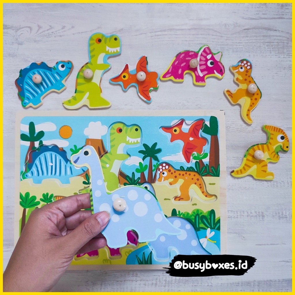 [busyboxes.id] Mainan Edukasi Mencocokan dinosaurus dino  Puzzle Kayu Puzzle Knob Wooden Toys Mainan Kayu