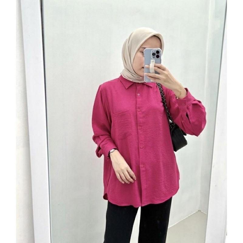 KAMEJA BLOUSE/ATASAN CRINCLE/ATASAN WANITA/BUSUI FULL KANCING