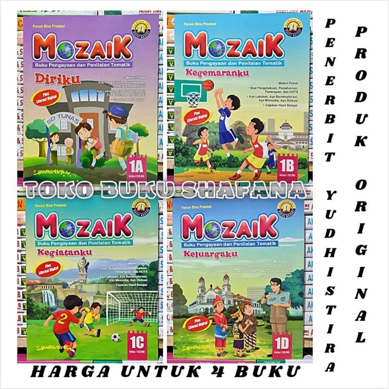 Paket 4 Buku Mozaik 1A 1B 1C 1D Yudhistira Kelas 1 SD K13 Revisi - Pengayaan &amp; Penilaian Tematik