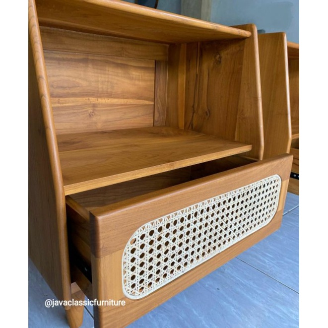 NAKAS RETRO ROTAN MINIMALIS SAMPING TEMPAT TIDUR KAMAR BESIDE TABLE PAJANGAN VINTAGE MURAH BAHAN KAYU JATI NATURAL-4